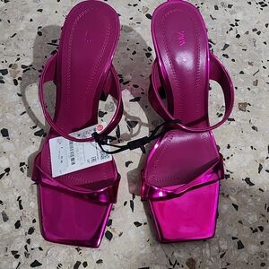 Zara Pink Heels with Stiletto Design and Open-Toe Style